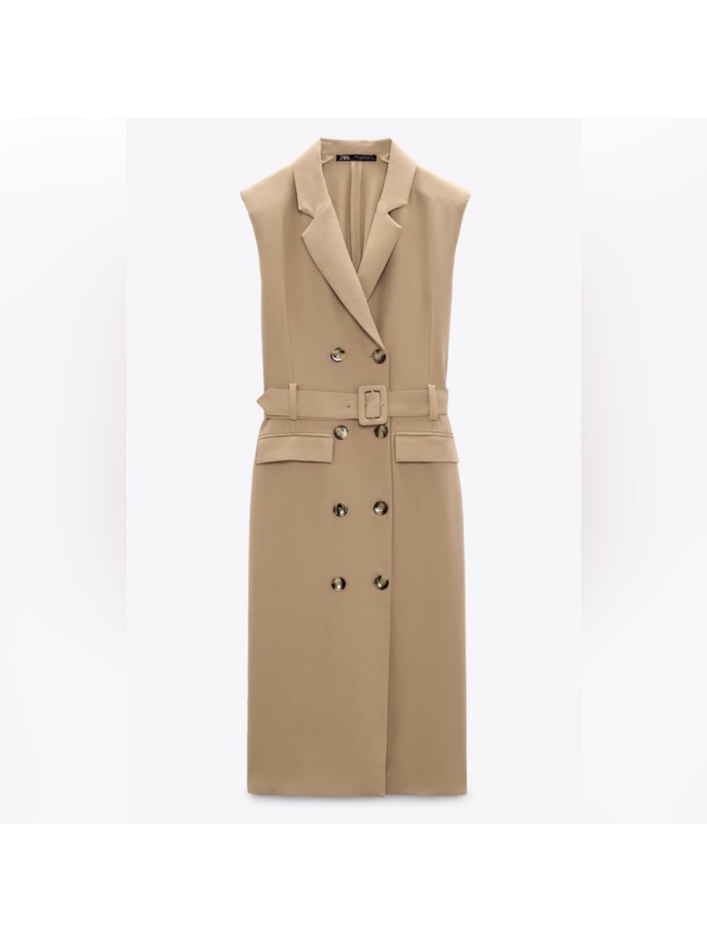 Zara Sleeveless Double-Breasted Beige Trench Dress